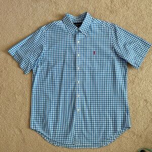 Ralph Lauren Mens Classic Fit Oxford Button Down Dress Blue White Checked Large